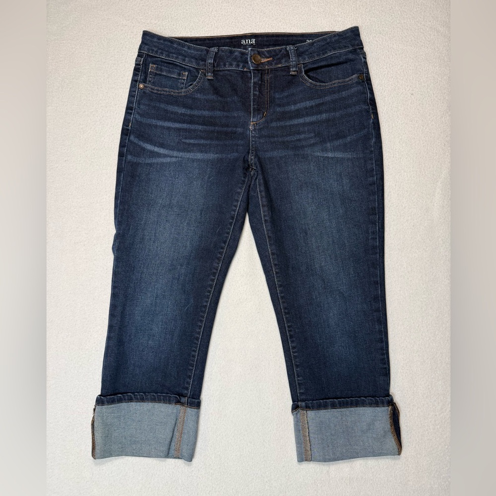 A.N.A Dark Wash Cropped Cuffed Jeans Size 10/30 #2240